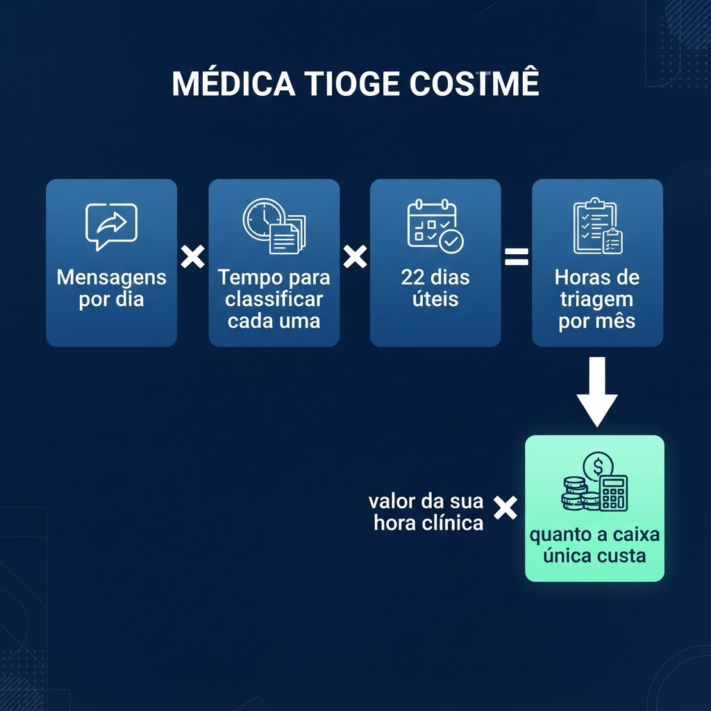 Fórmula visual para calcular o custo mensal da triagem manual de mensagens na clínica odontológica